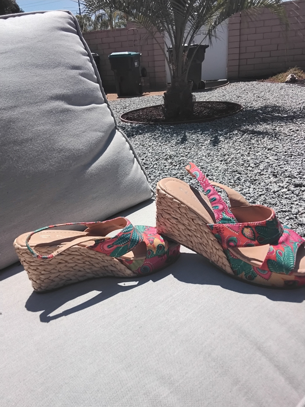 CL by Laundry Pink and Teal Tropical Print Wedge Sandals